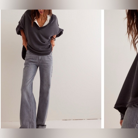 EUC Free People Venice V-Neck Sweatshirt Charcoal Size Med - Picture 3 of 7